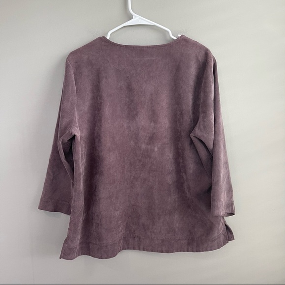 Hot Cotton Purple 3/4 Sleeves Ribbed Top L - Picture 2 of 4
